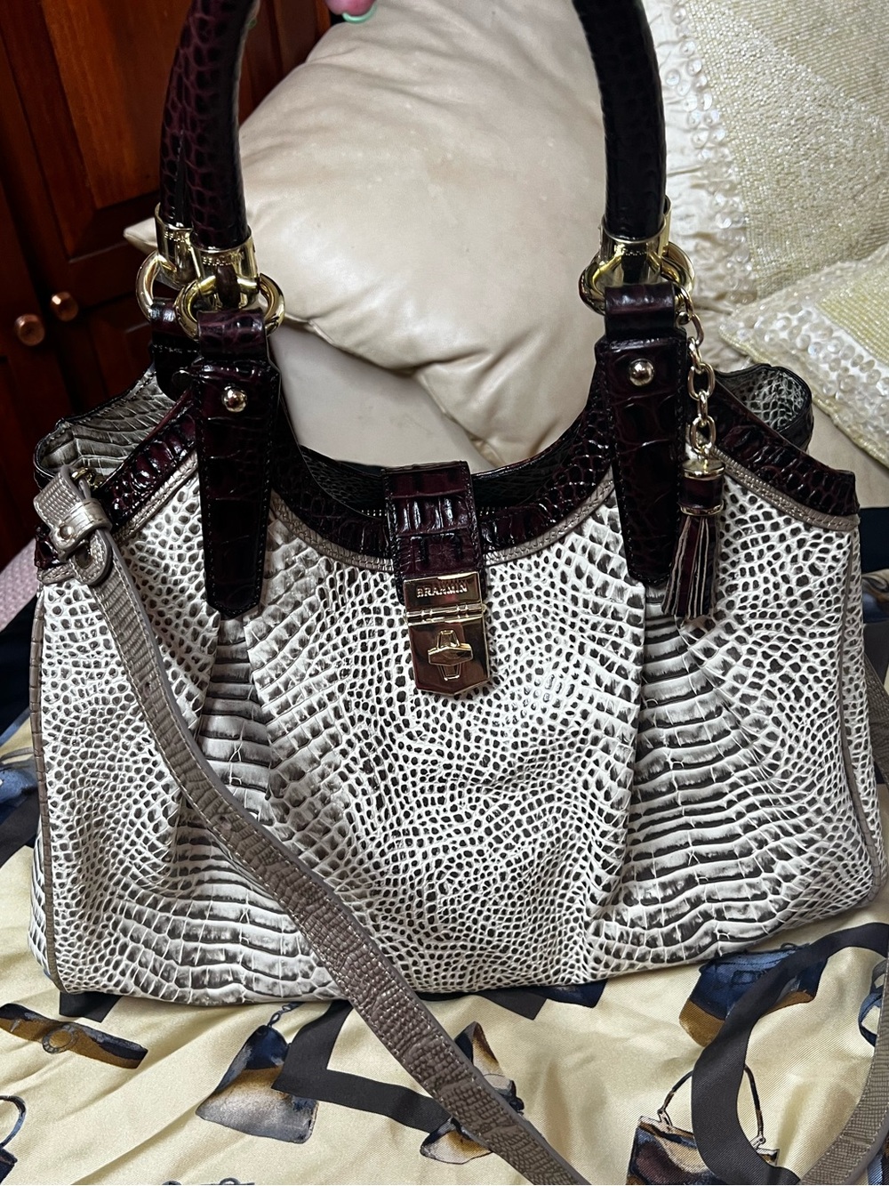 BRAHMIN Elisa Rhodes Hobo Bag in Cream